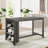 Rustic Farmhouse Dining Table Set With Chairs, Solid Wood, Gray