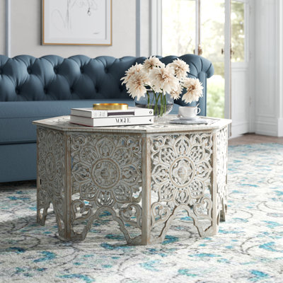 Guillermo Wood Intricately Made Carved Floral Coffee Table w/ Hollow Interior 33"x33"x18"