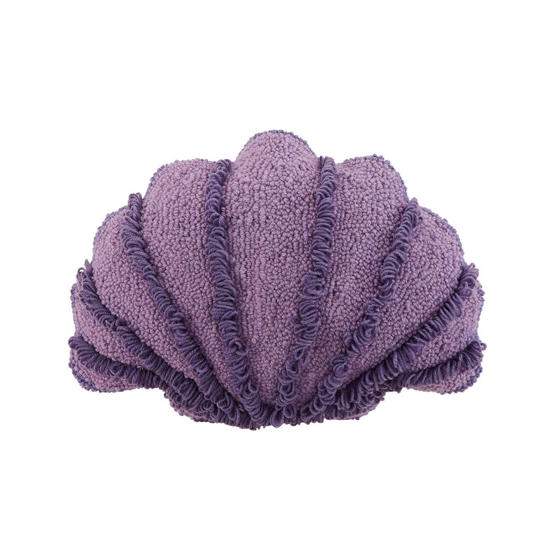 Purple Seashell Shaped Wool Hook Pillow with Velvet Back