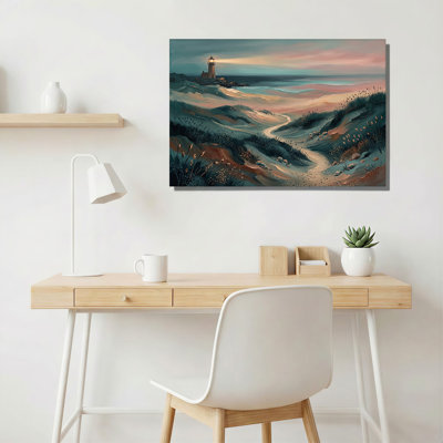 Art sur toile, "Phare sur une colline surplombant l'océan au coucher du soleil"