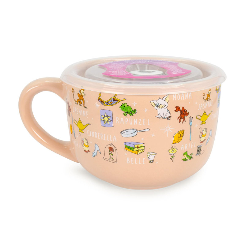 Grande tasse à soupe en céramique avec couvercle ventilé Disney Princess | Peut contenir 24 onces