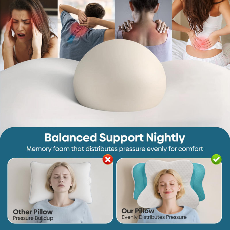 Cervical Pillow For Sleeping - Ergonomic Contour  Memory Foam Pillow, Suitable for All Sleepers, White Blue, King Size