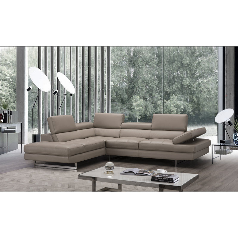 Canapé modulaire en cuir véritable l 114 po Hugo, Orienté à gauche (vu de face), Cuir véritable arachide
