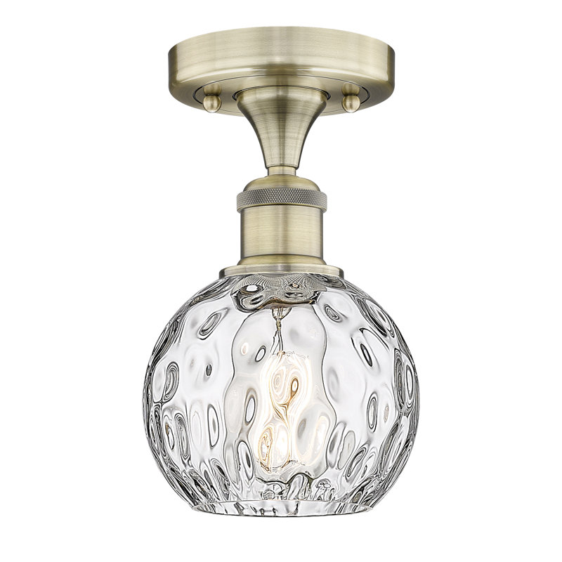Plafonnier semi-encastré 1 lumière 8 po Cindi, Laiton antique, DEL, H 8,75 po x l 6 po x P 6 po