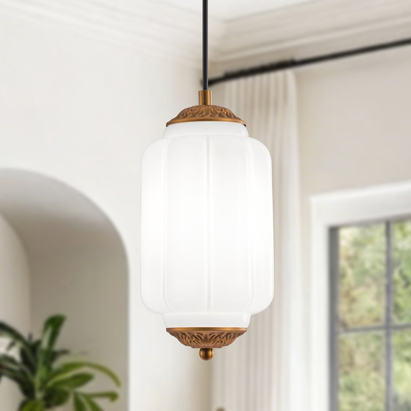 1-Light Novelty Slim Cylindrical Glass Pendant, White