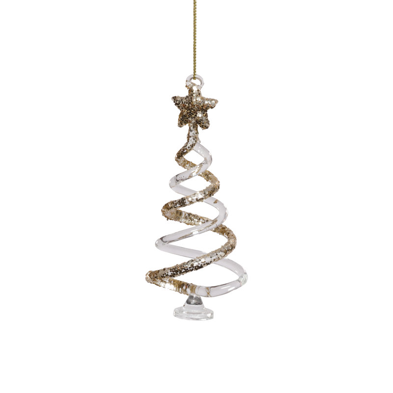 Ornements d'arbre en verre transparent torsadé avec paillettes dorées, 12 pièces suspendues (6 ensembles de 2)