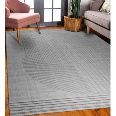 Tapis gris contemporain en laine noué à la main à motif abstrait Eclipse
