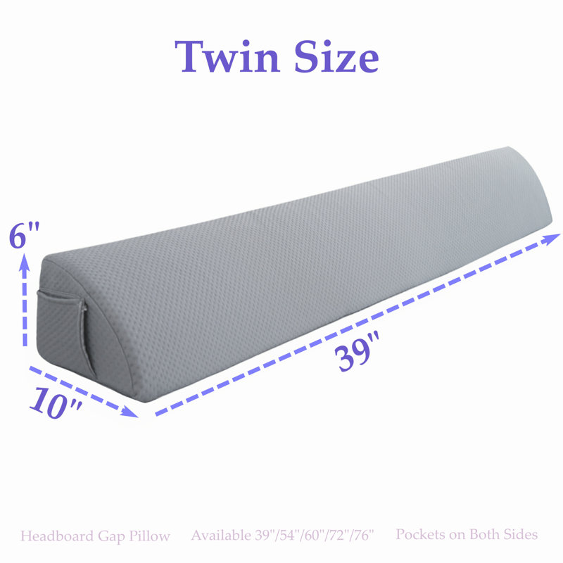 Adelheide Bed Wedge Pillow for Gap of Headboard/Wall/Mattress, Gray, Twin Plus 39" x 10"