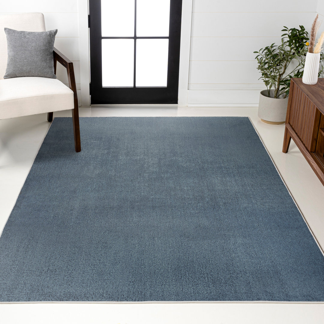 Twyla Classic Solid Low-Pile Machine-Washable Blue Rug Latitude Run® Rug 