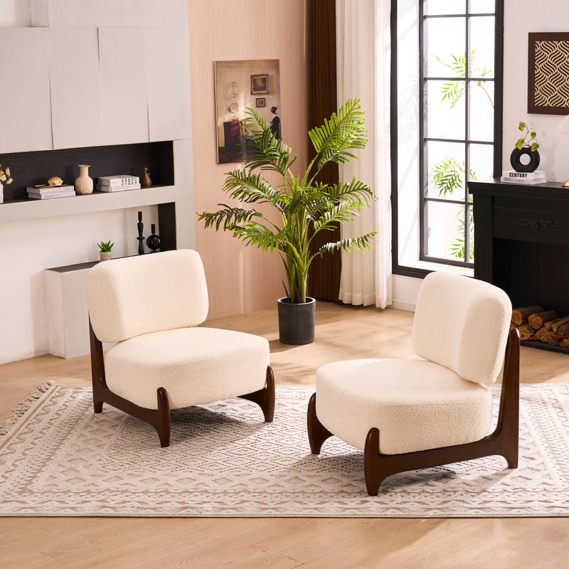 Fauteuil d'appoint rembourré sans accoudoirs l 30 po avec pieds en bois massif, Beige
