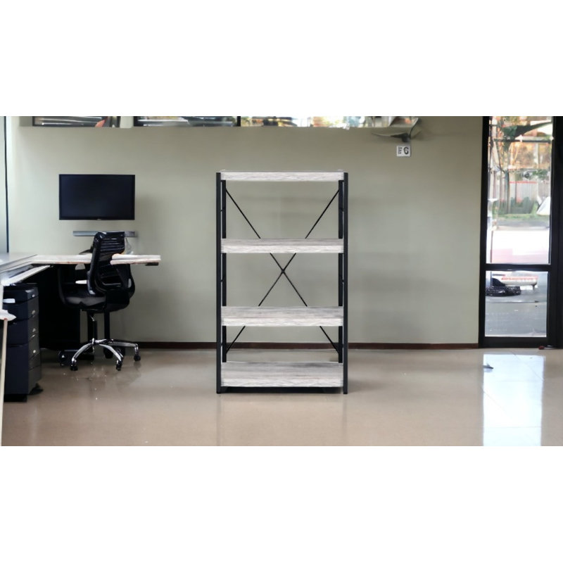 Tennos Rectangular Bookshelf, (4 Shelves) 42" H x 24" W x 11" D, White/Chrome