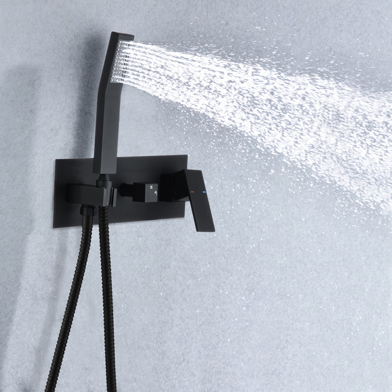 Douche de salle de bain noire matte - fixée au mur avec pomme de pluie de 10 po, tuyau à main de 59 po, installation facile, débit d'eau réglable, finition du système de corrosion, douche, débit de 1,5 gallon par minute, matériau en laiton