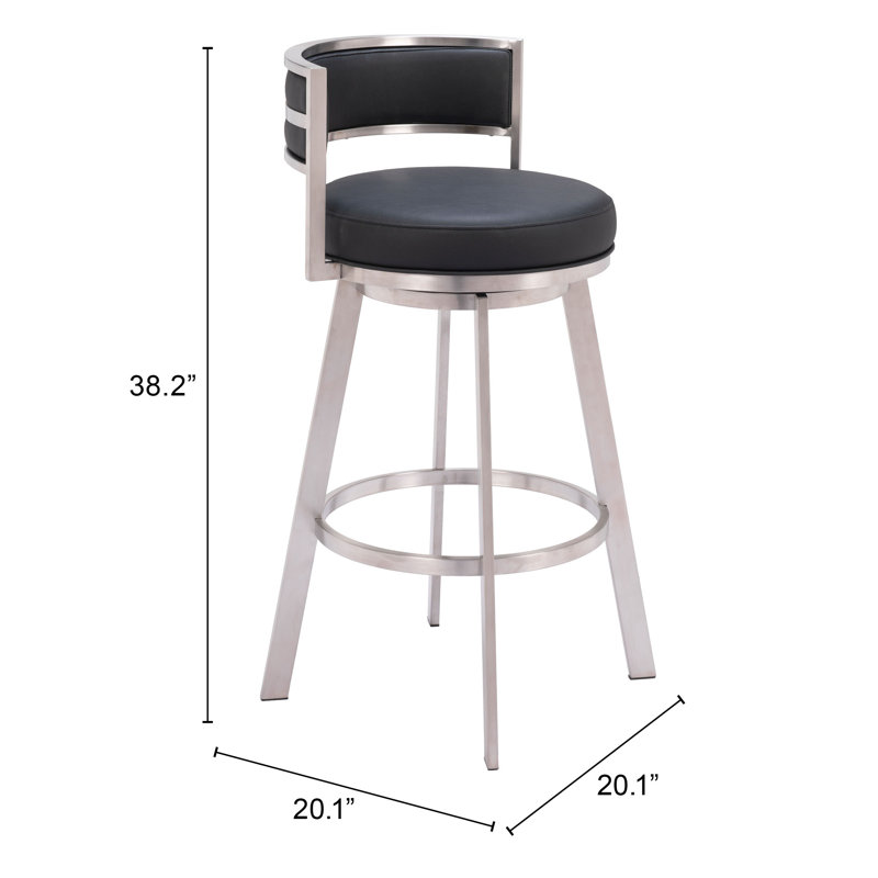 Black Leather and Metal Swivel Counter Stool
