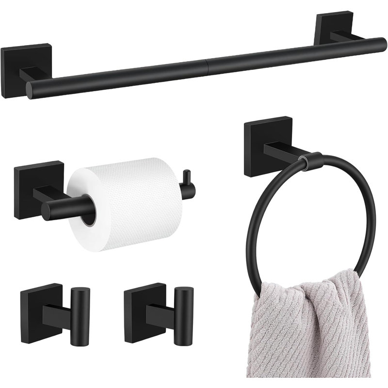 5-Piece Bathroom Hardware Set With Towel Bar, Towel Ring, Toilet Paper Holder, And Towel Hooks, Wall-Mounted Stainless Steel Bathroom Accessories
