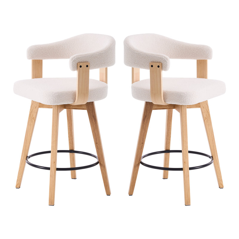 Tabouret de bar pivotant revêtu de lin 26 po, 2, Boucle blanc, Chêne