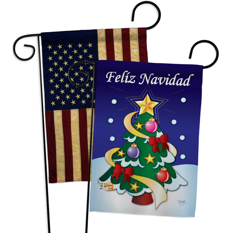 Ensemble de 2 drapeaux de jardin à 2 côtés en polyester 19 po x 13 po 2 pièces felíz navidad impressions