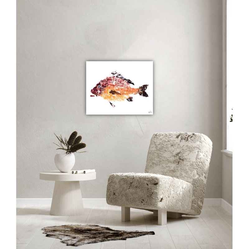 «Red Fish II» - reproduction d'art sur toile, Cadre flottant blanc, H 26 po x l 32 po x P 2 po