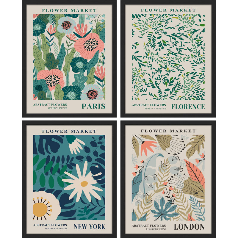 "Flower Market Botanical Collection", impression sur papier 4 pièces, Naturel, H 16 po x l 12 po