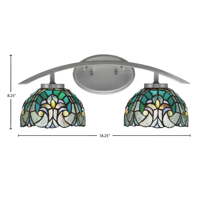 Barre d'éclairage de salle de bain 2 lumières avec verre d'art cyprès turquoise 7 po, Argent argent