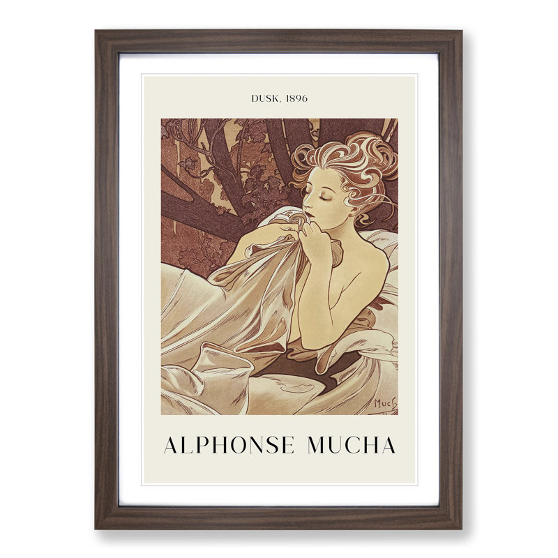 Dusk by Alphonse Mucha - Framed Print, Walnut Framed, 36cm H x 27cm W x 2cm D