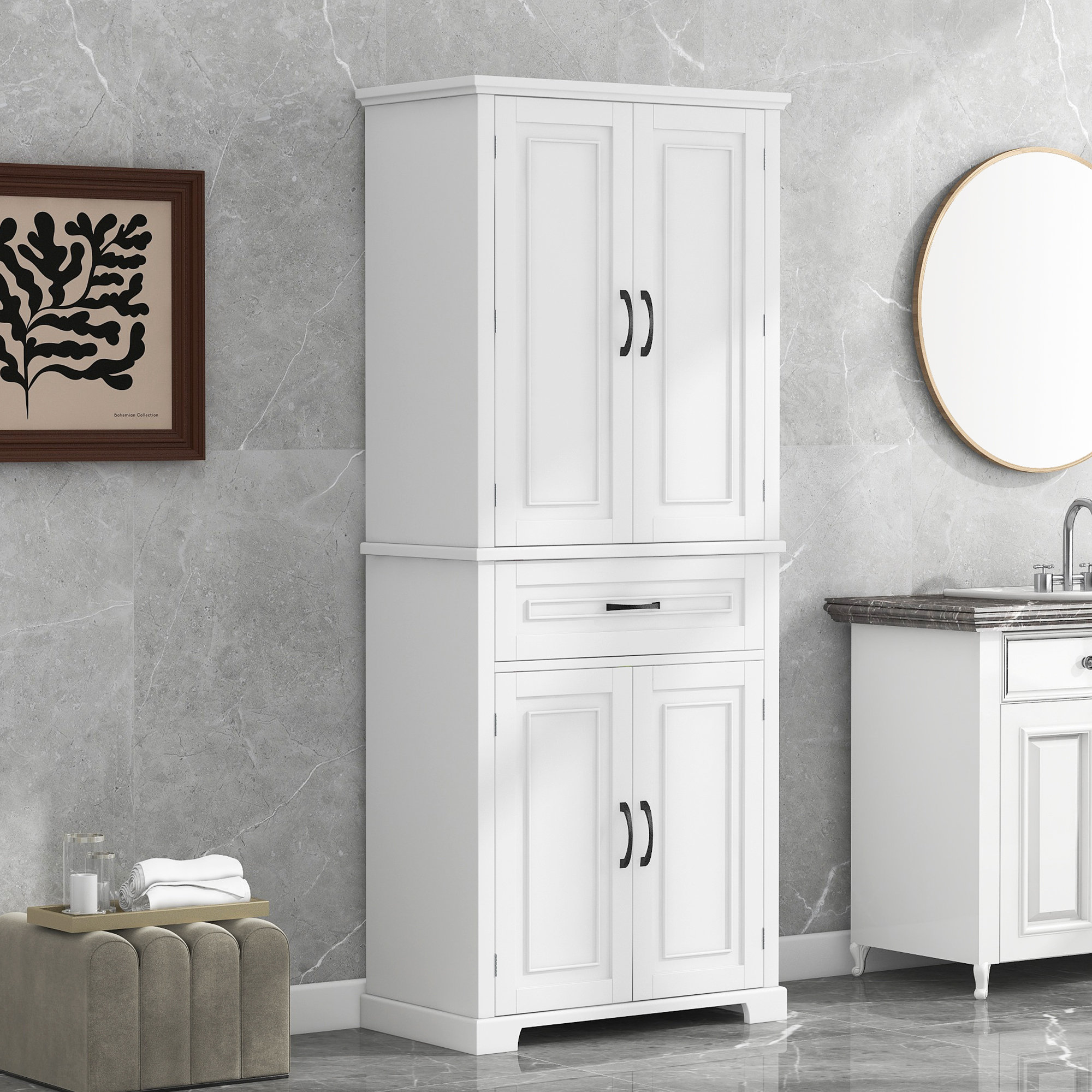 Lark Manor Almetter Freestanding Bathroom Cabinet with Drawers & Reviews