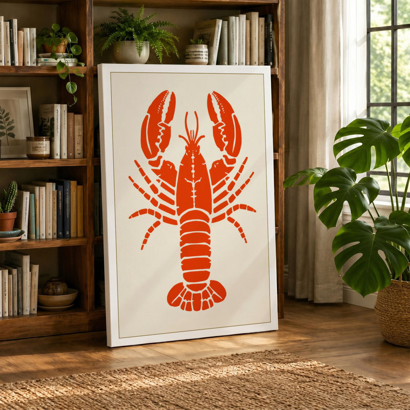 Scarlet Lobster Graphic - Wrapped Canvas, 30x20 - 76.2 x 50.8 cm, Sage Border