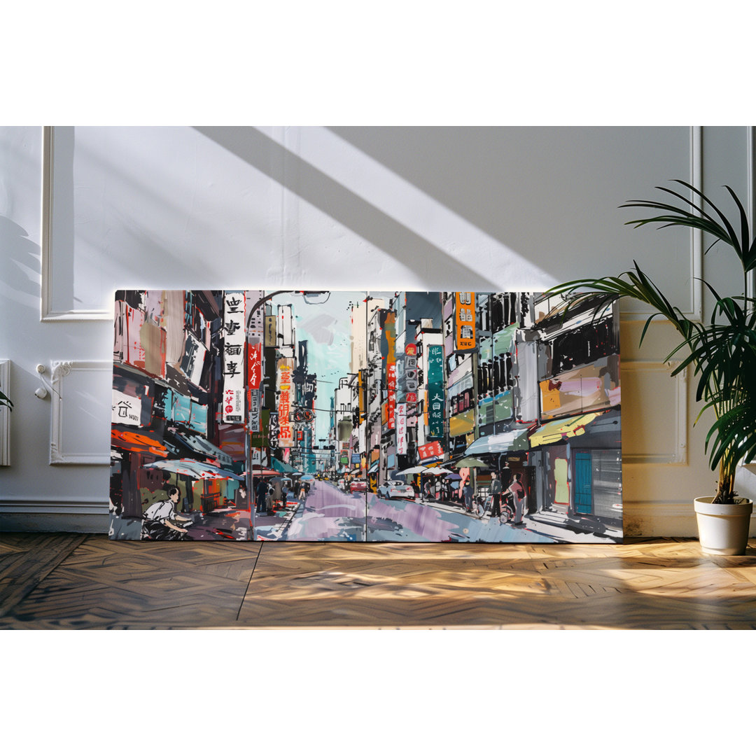 Bilder auf Leinwand 120x60cm Japanische Großstadt Straße Kunstvoll Abstrakt