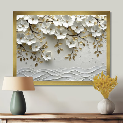 Mykenna Widlflowers Golden Creamy Blossom Tree - Wildflowers Wall Art Decor