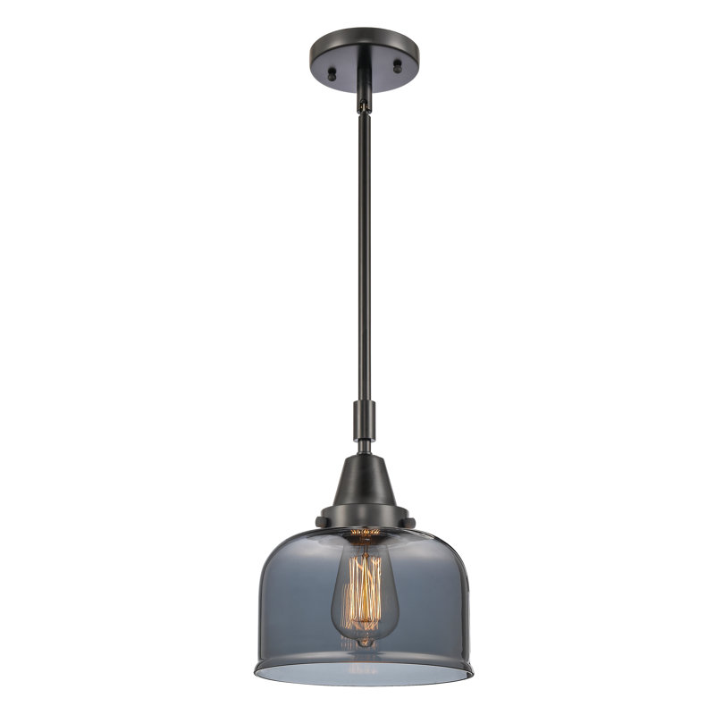 Luminaire suspendu 1 lumière à une cloche, Plaqué couleur fumée, H 44,12 po x l 8 po x P 8 po, Noir mat