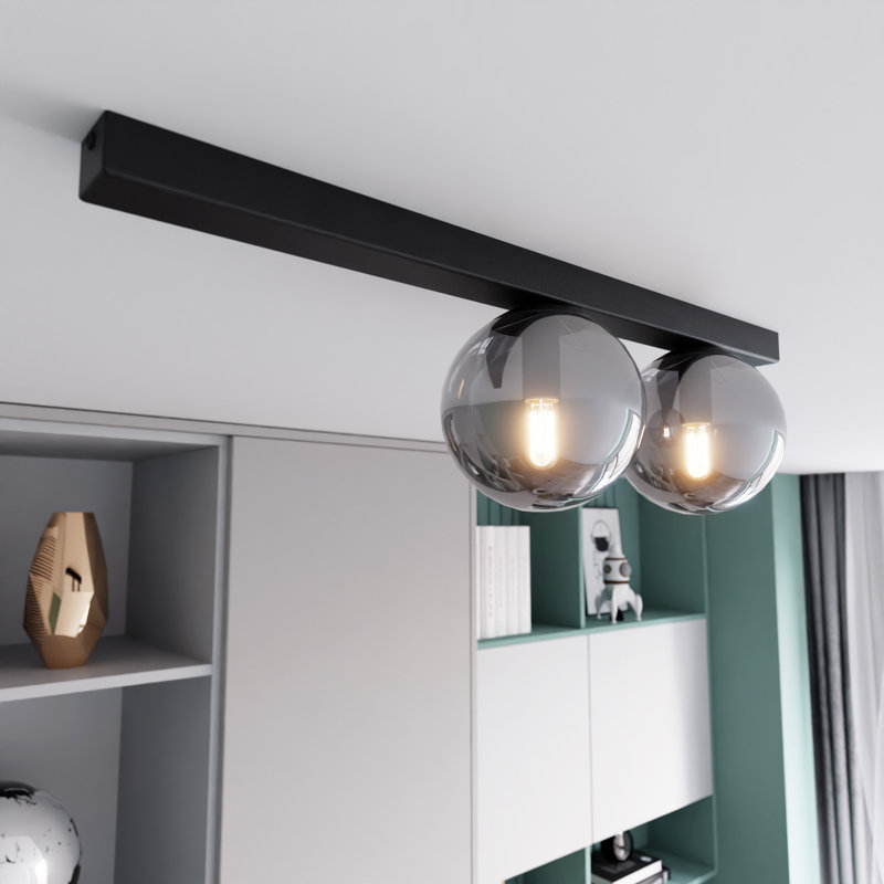 Glass Flush Mount, Graphite, 22cm H x 36cm W x 10cm D
