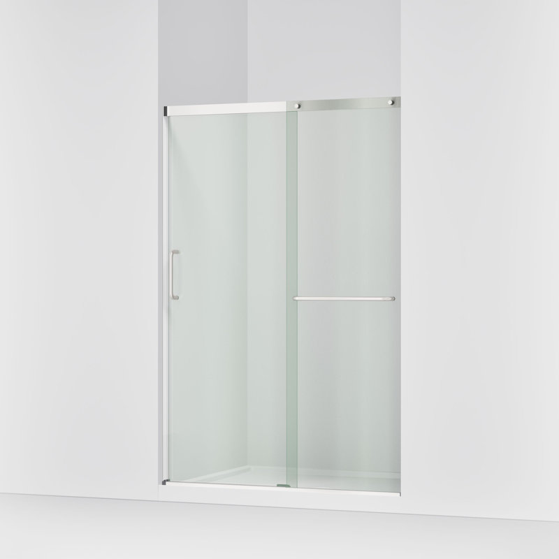 Elate Sliding Shower Door, 70-1/2-In H X 44-1/4 - 47-5/8-In W, With 1/4-In Thick Frosted Glass, Silver/Clear