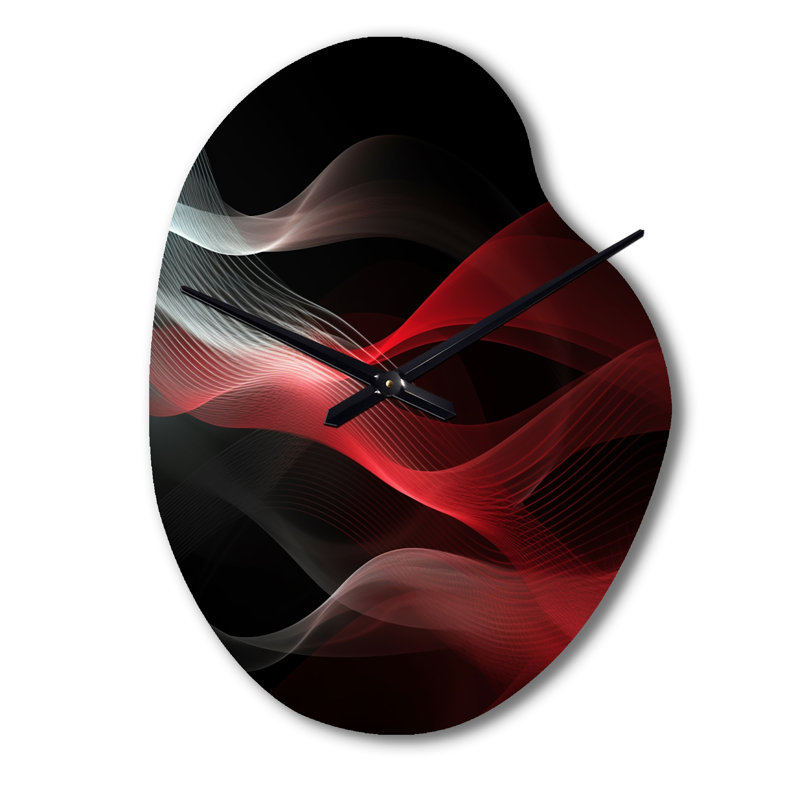 Horloge murale abstraite rouge et noire Contemplative II - Vagues, Petit