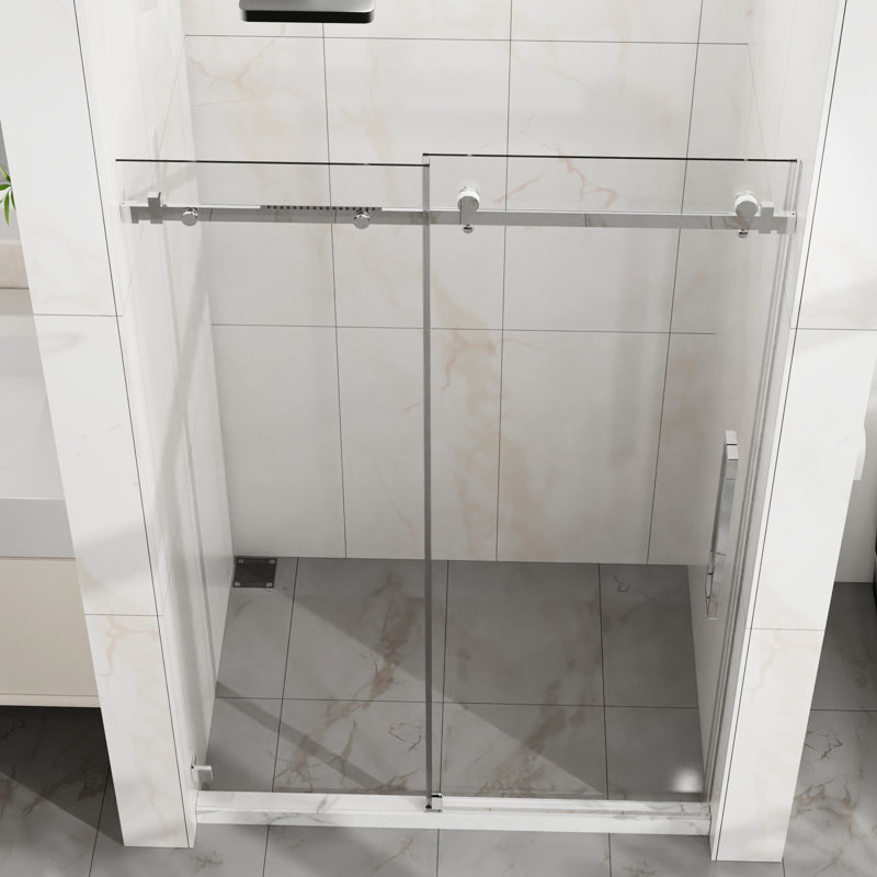 Shower Door, 48" X 72", 1/4" (6mm) Tempered Clear Glass, - Proof Coating, Adjustable, Reversible, Splash Design, Smooth Silent Sliding W 72" H Glass Finish, Easy Clean, Adjustable Width 44 48 In,