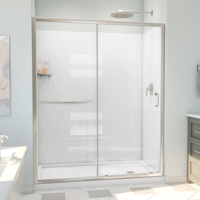 60" W x 36" D x 78" H Semi-Frameless Rectangle Shower Kit, Brushed Nickel