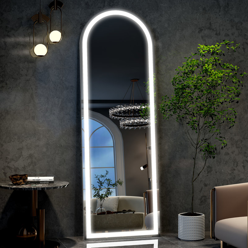 Lighted Full Length Mirror  with Stand LED Wall Mirror, White