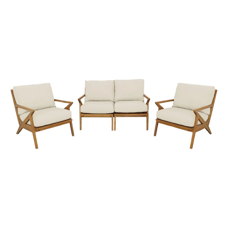 Hatteras Outdoor Teak Conversation Set, Parchment