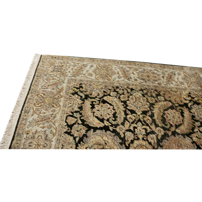 High-Quality Hand-Knotted Black And Cream Area Rug