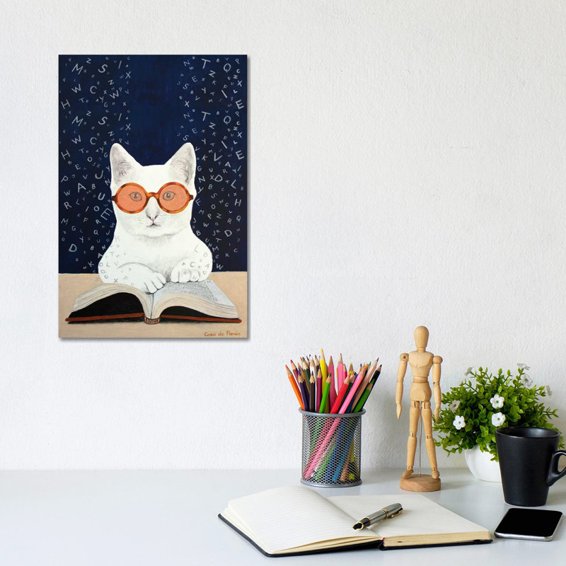 Cat Reading A Book by Coco De Paris - Wrapped Canvas Print, 20.32 cm H x 30.48 cm W