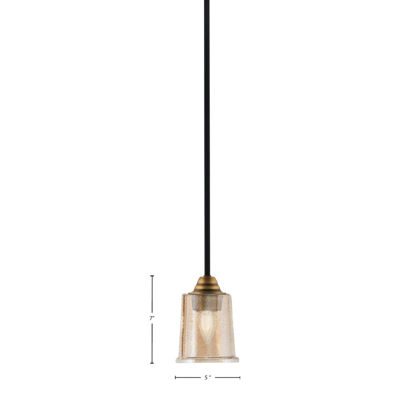 Ahern Mini Pendant, Matte Black & Brass Finish, 5.25" Amber Bubble Glass, Amber/Matte Black; Brass