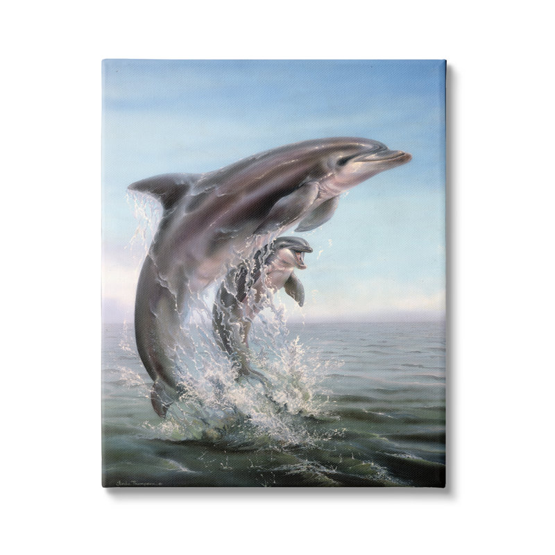 «Au-461-Canvas Breaching Dolphins Water Splash on Canvas» par Linda Thompson, peinture, H 40 po x l 30 po x P 1,5 po
