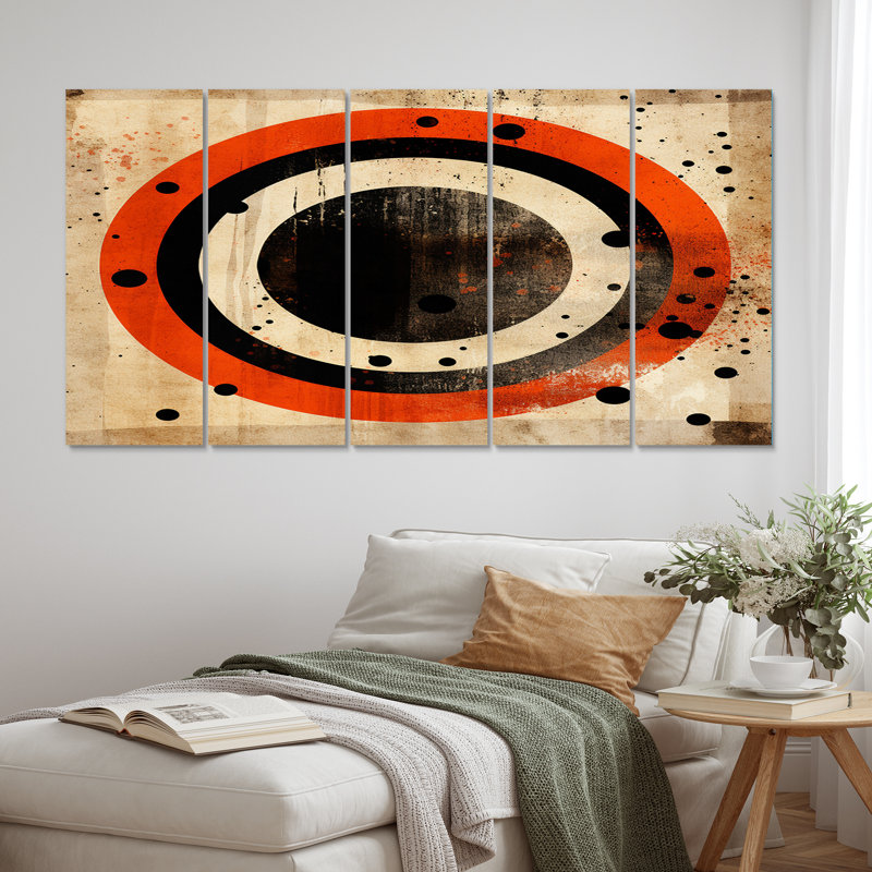 «Inner Knowing Retro Circle Art II», reproduction d'art moderne Mid-Century - 5 panneaux égaux