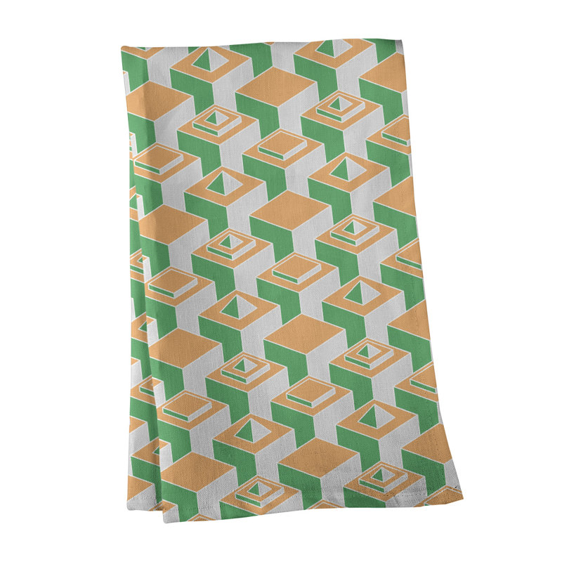 Serviette de thé skyscrapers Patricia Geoffrey, Vert / Beige / Orange, Polyester sergé