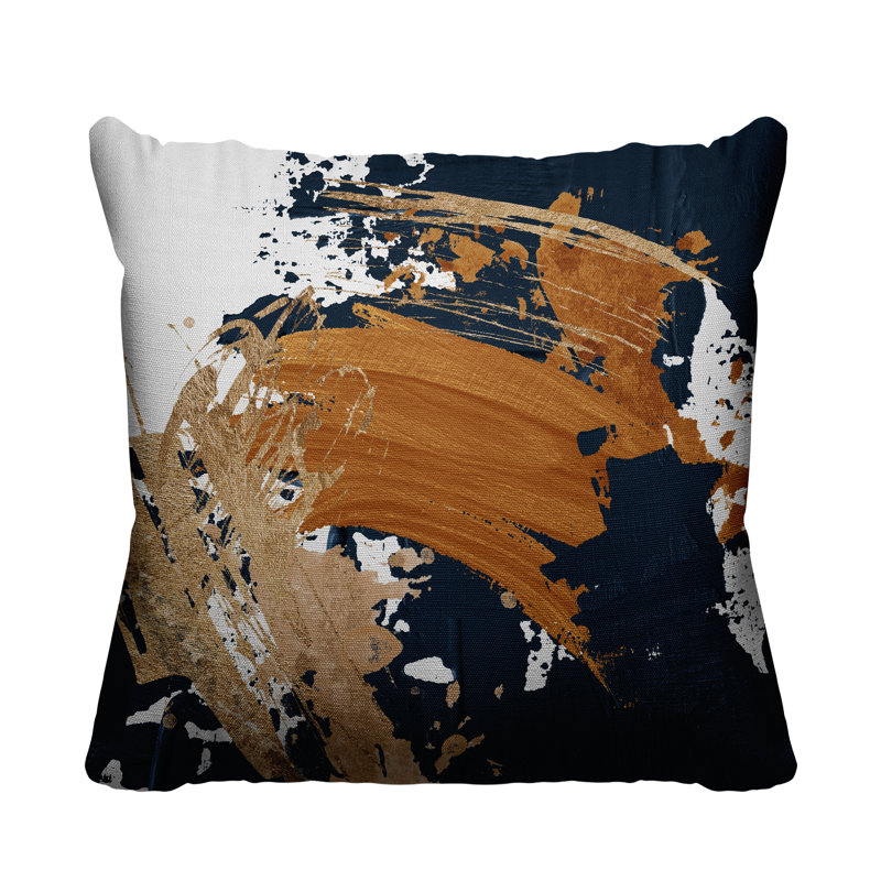 Wintta Abstract Outdoor Reversible Throw Pillow, 19W" x 19H", Orange/Navy Blue/Gold 
