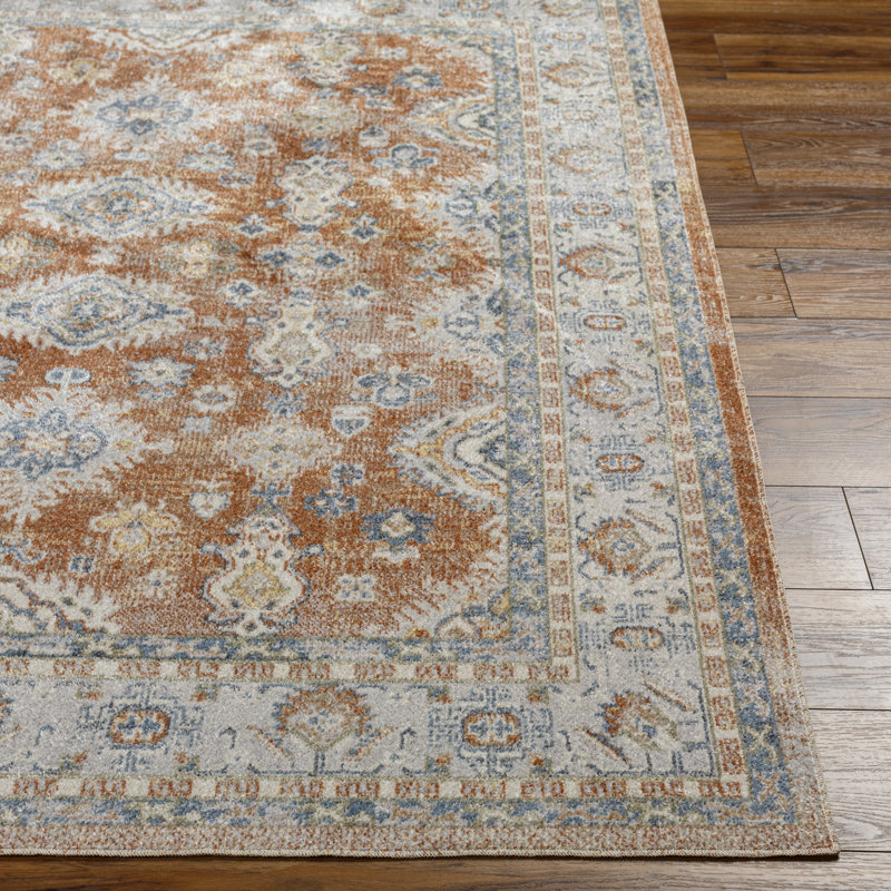 Beloit Kinnison Oriental Machine Woven Area Rug in Orange/Light Blue, Rectangle 7'10" x 10'2"
