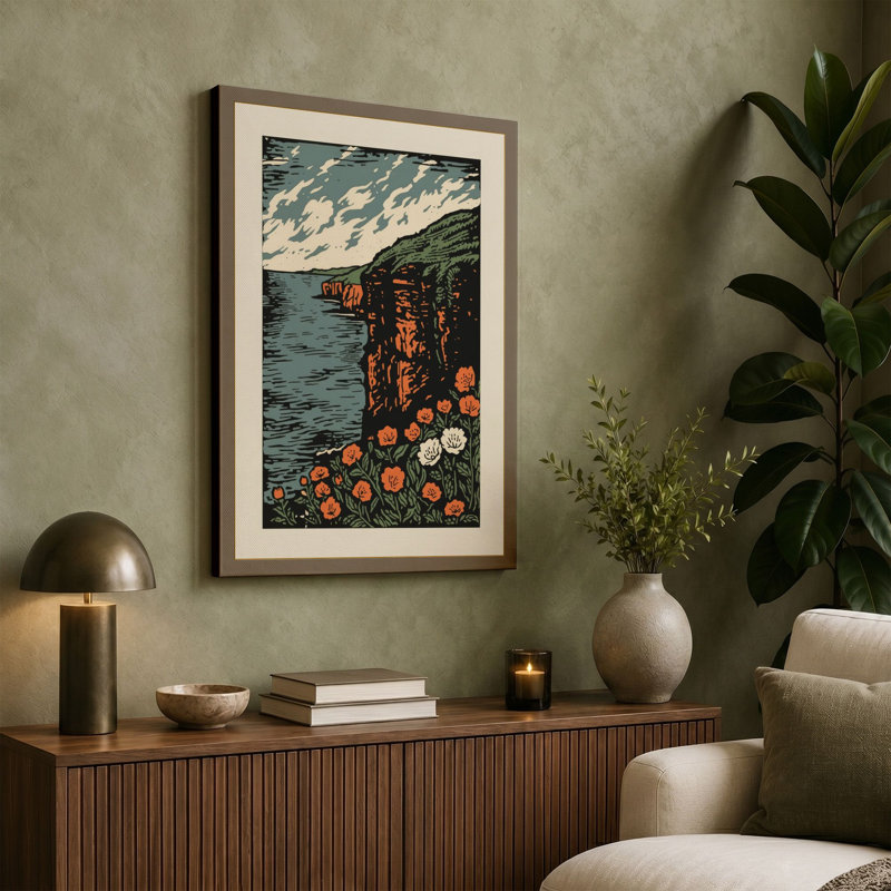 Clifftop Wildflowers Coastal - Wrapped Canvas, 36x24 - 91.4 x 61.0 cm, Sage Border