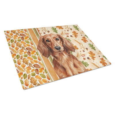 Longhaired Red Dachshund Heirloom Fall Glass Cutting Board