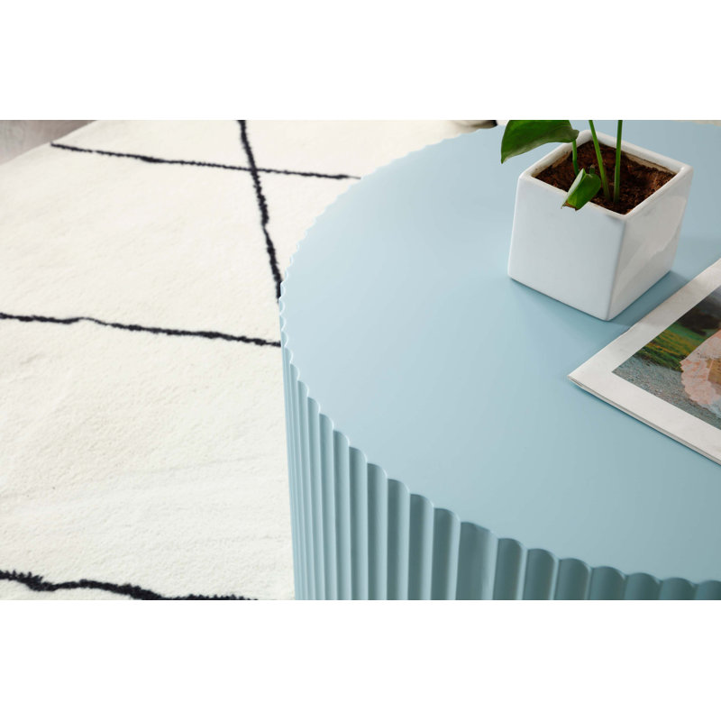2-Piece Nesting Table Set, Handcrafted Round Top with Relief Design