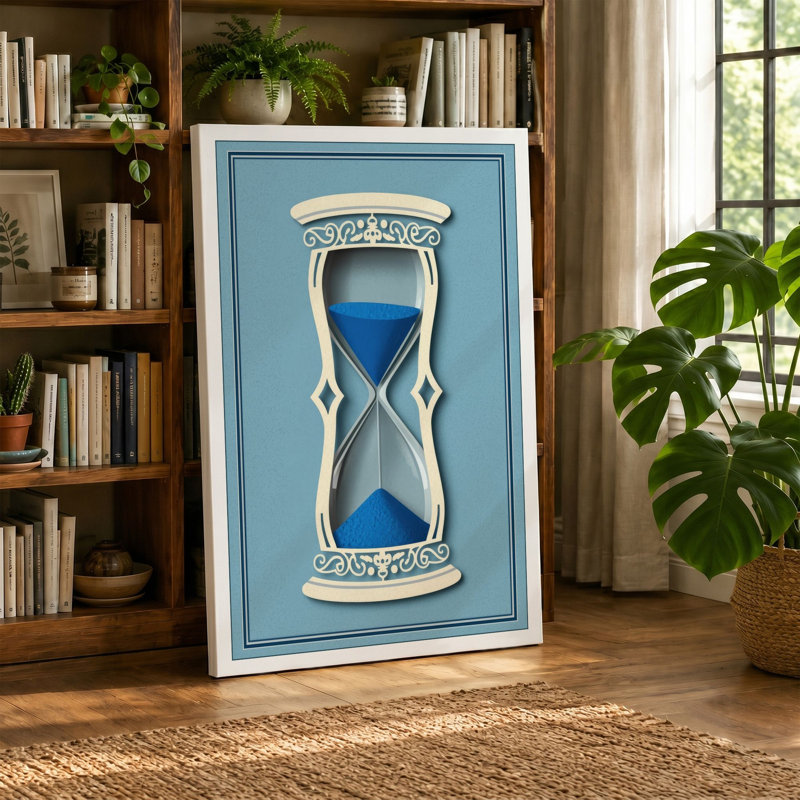 Ornate Hourglass Minimalist - Wrapped Canvas, 30x20 - 76.2 x 50.8 cm, Teal Border