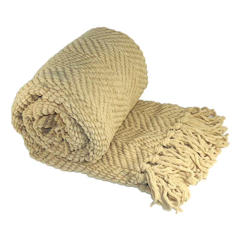 Jeté en tricot de tweed, Brun clair, 50 po x 60 po