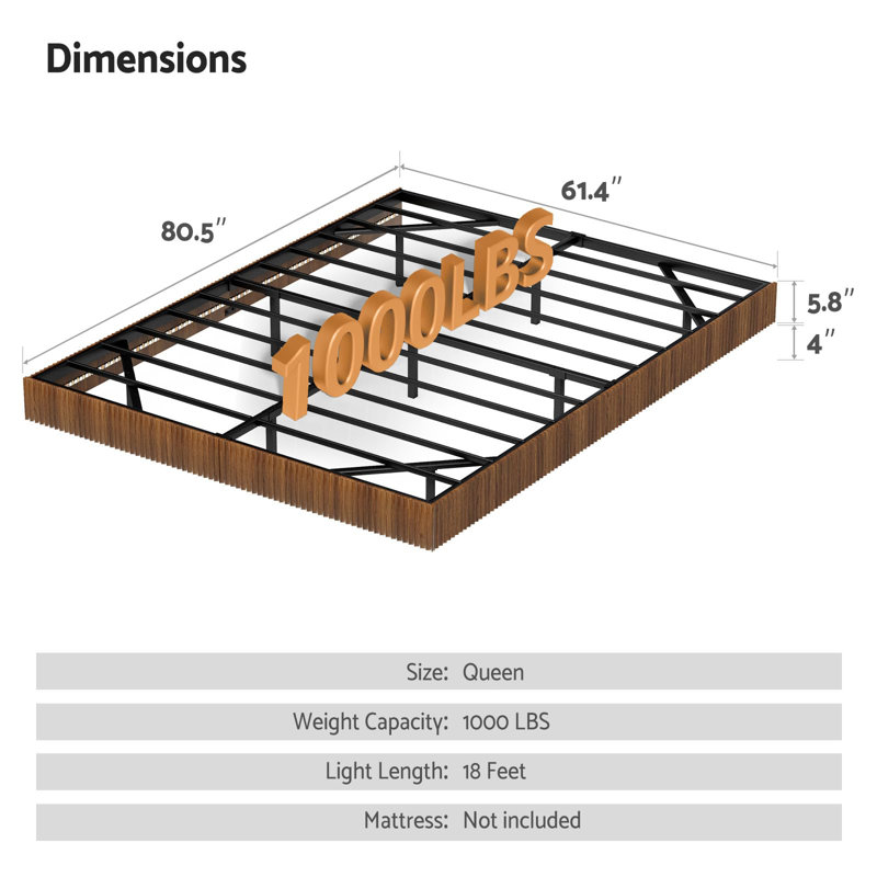 Queen Floating Bed Frame With Led Lights, Fluted Bed Frame Floating, Walnut